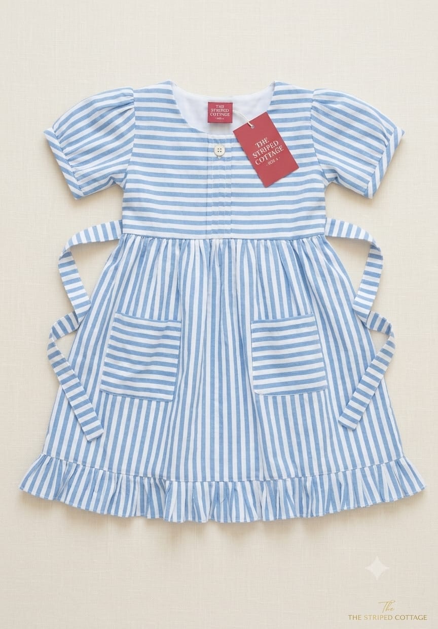 Blue Striped Puff-Sleeve Dress